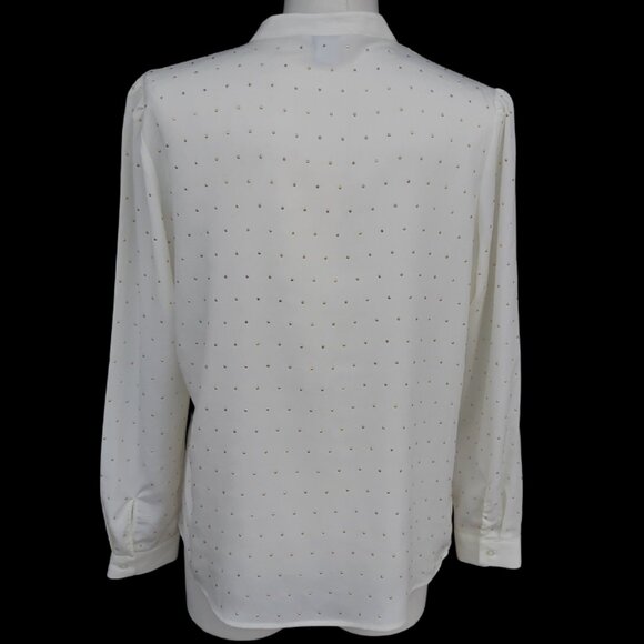 Liz Claiborne SZ L Cream Crepe Georgette Blouse Top Button Up Shirt - Picture 2 of 13
